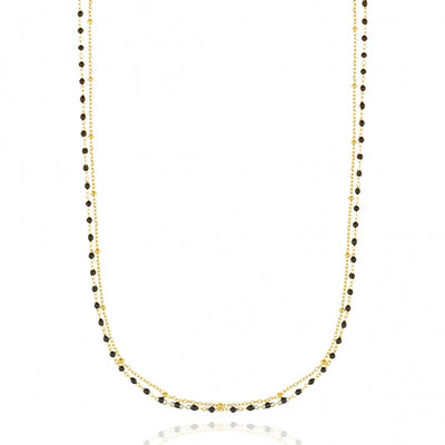Gregio Simply Me/Tiny Shiny Double Chain Necklace w/ Black Enamel Beads- Gold | Mocha Australia