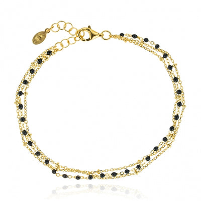 Gregio Simply Me/Tiny Shiny Double Chain Bracelet w/ Black Enamel Beads- Gold | Mocha Australia