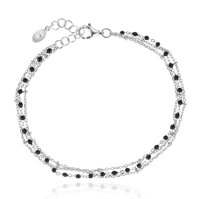 Gregio Simply Me/Tiny Shiny Double Chain Bracelet w/ Black Enamel Beads- Silver | Mocha Australia