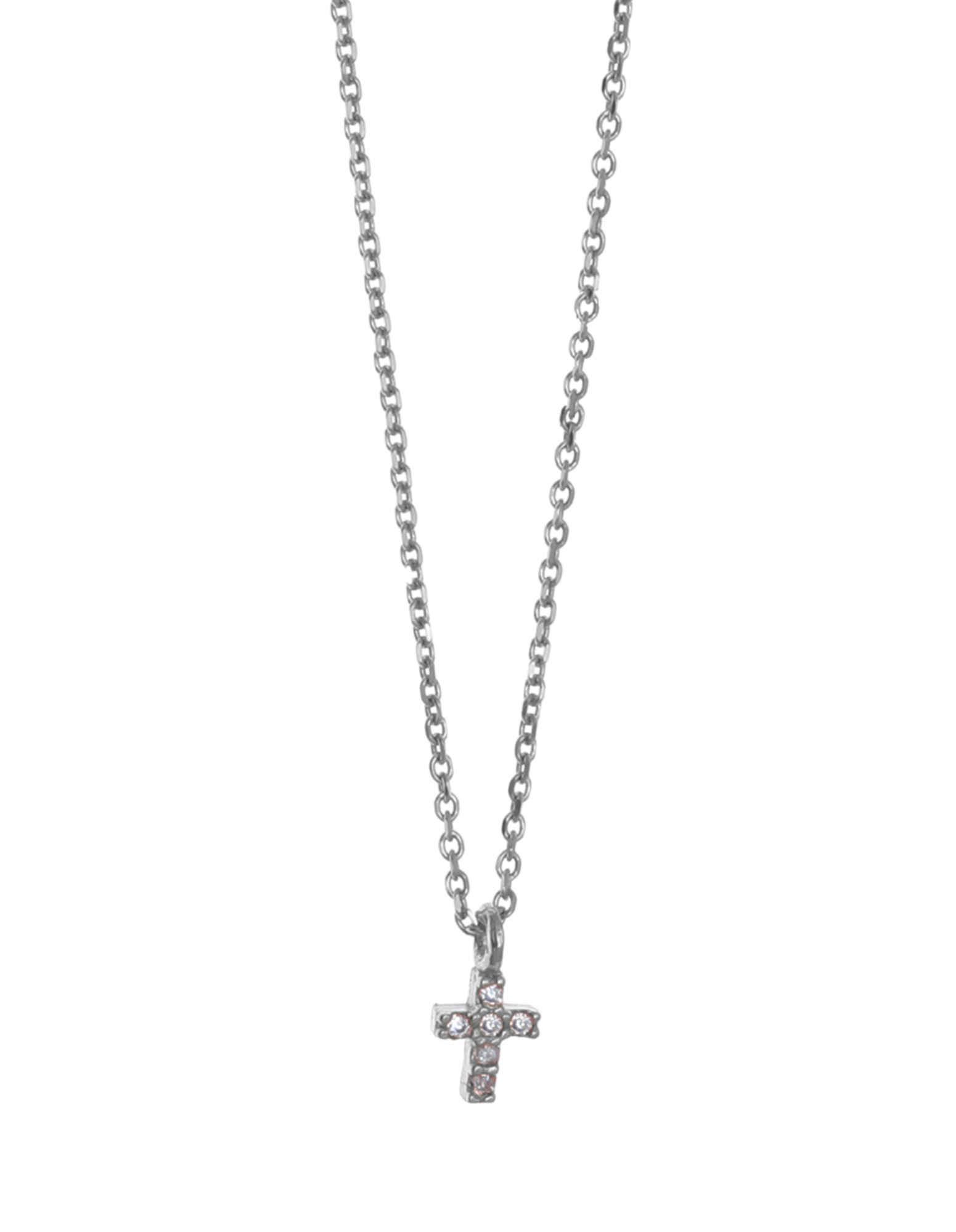 Gregio Tiny Shiny Cross Necklace w White Zirconia Silver