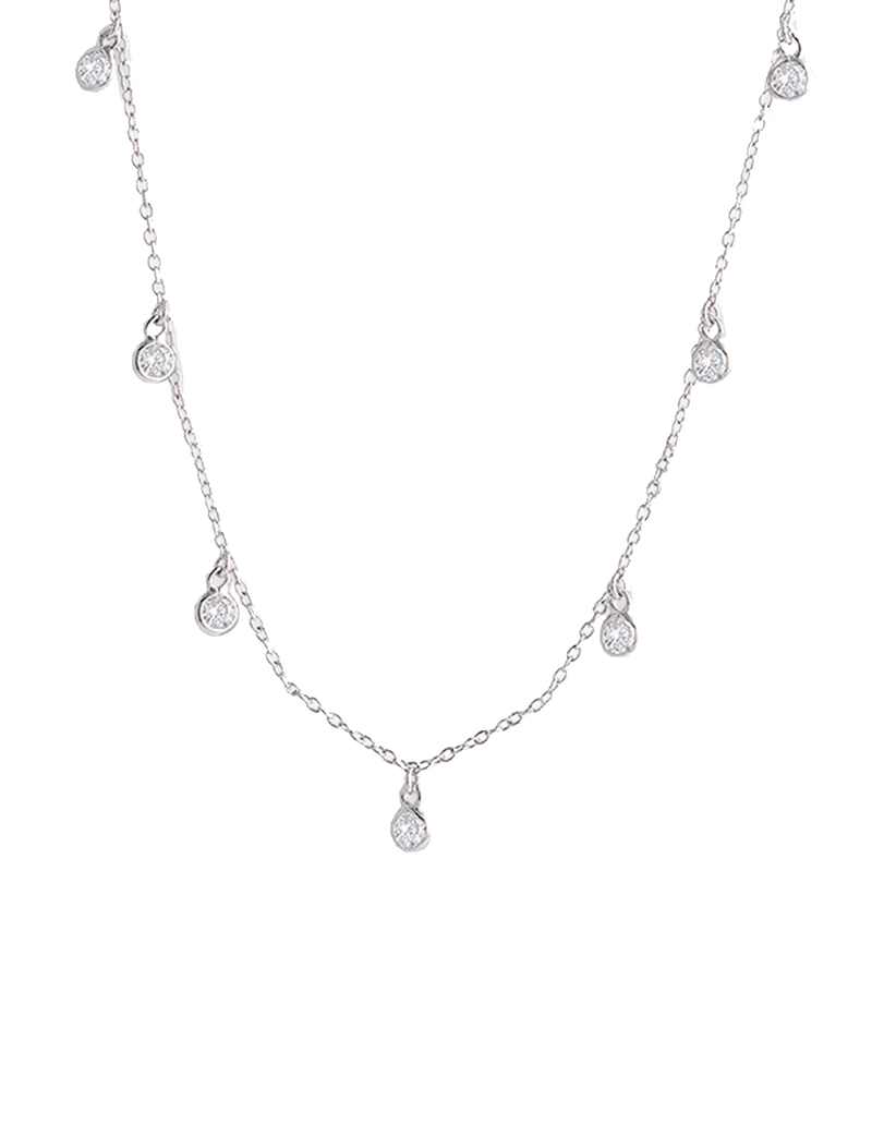 Bianc CZ Bezel Scattered Drop Necklace - Silver | Mocha Australia