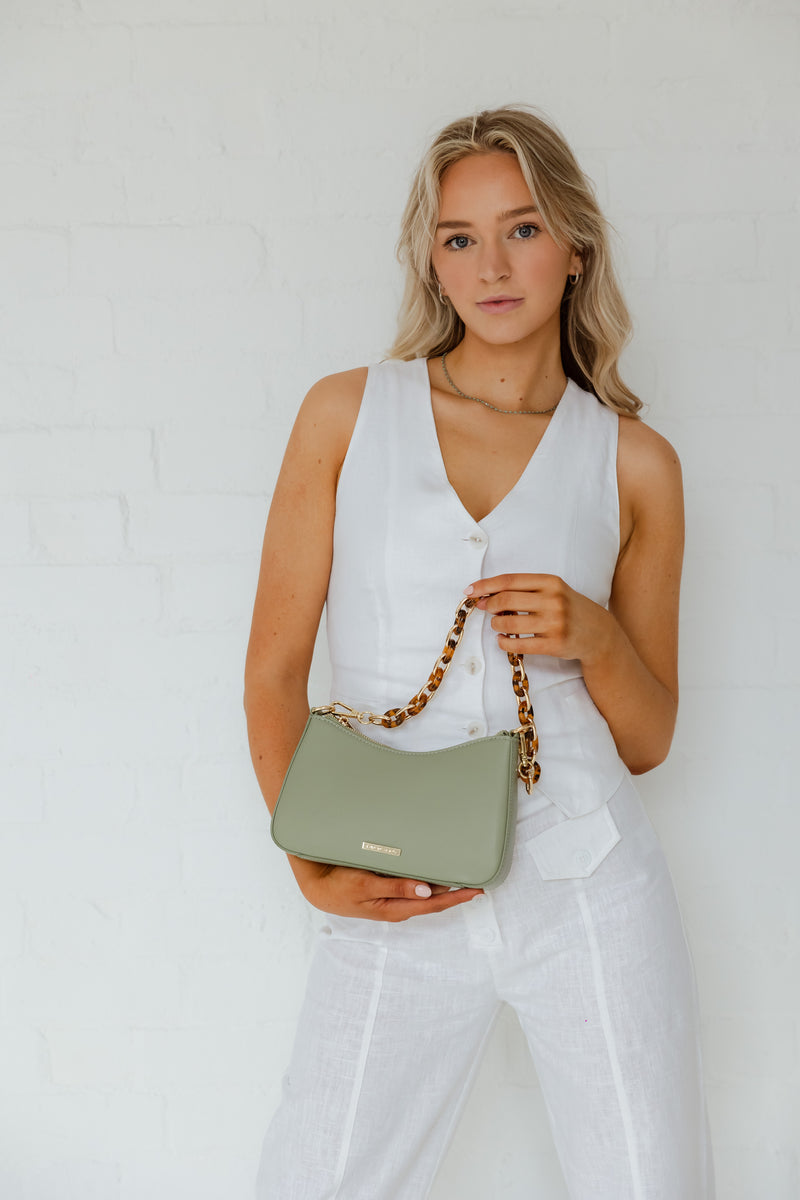 Mocha Olivia Tortoise Shell Chain Crossbody Bag- Sage | Mocha Australia