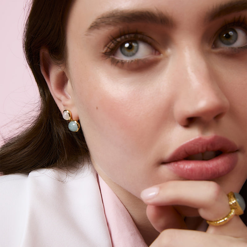 Bianc Motif Earrings Blue - Gold