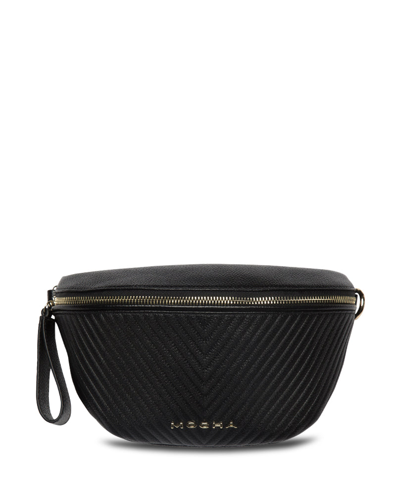 Mocha Chevron Leather Bum Bag- Black/ Lg | Mocha Australia