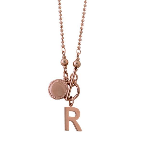 Von Treskow Filled Ball Chain Necklace w/ VT Plate & Initial - Rose Gold