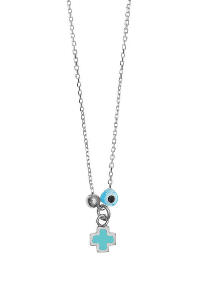 Mocha Gregio Necklace w/ Blue Enamel Cross- Silver | Mocha Australia