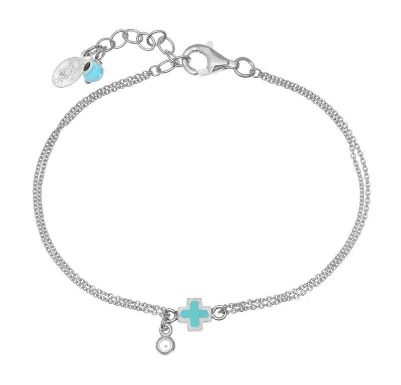 Mocha Gregio Bracelet w/ Blue Enamel Cross- Silver | Mocha Australia