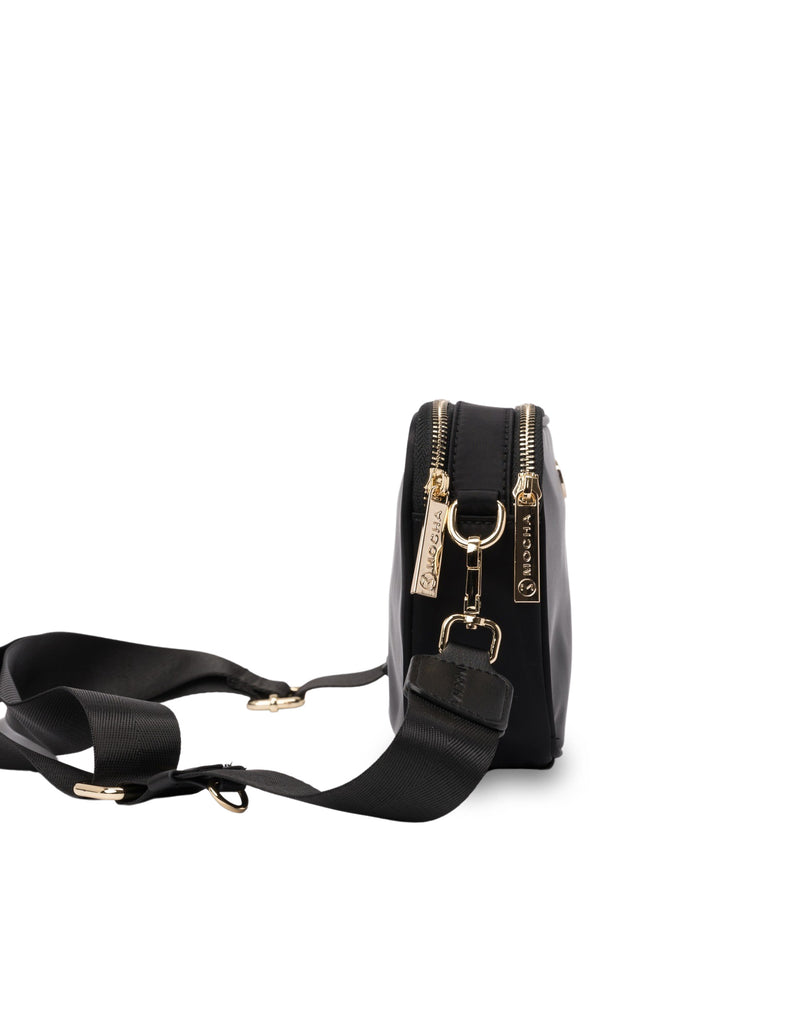 Mocha Ebby Double Zip Crossbody Bag- Black/Gold | Mocha Australia
