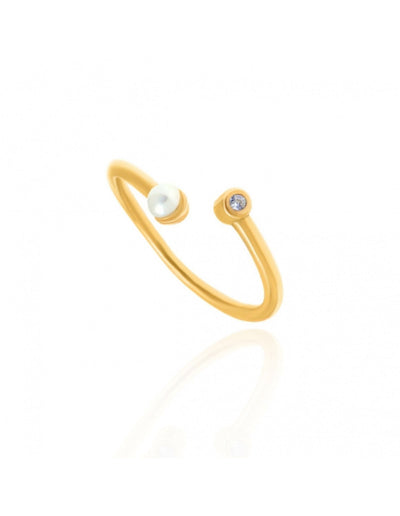 Gregio Simply Me Tiny Shiny Ring w/ CZ & Pearl- Gold | Mocha Australia