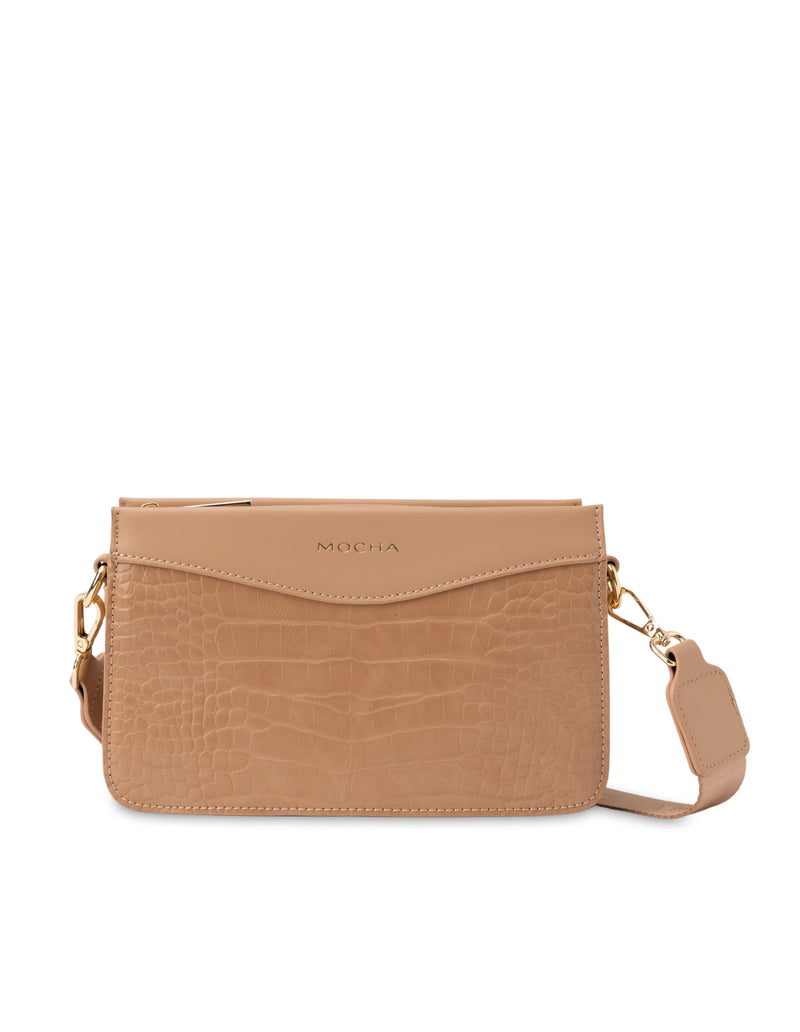 Mocha Bindi Croc-Embossed Box Crossbody- Tan | Mocha Australia