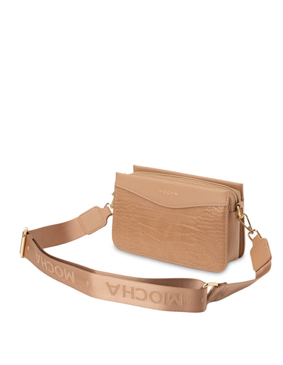 Mocha Bindi Croc-Embossed Box Crossbody- Tan | Mocha Australia