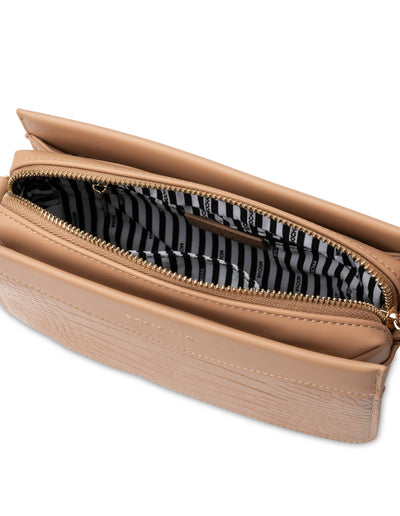 Mocha Bindi Croc-Embossed Box Crossbody- Tan | Mocha Australia