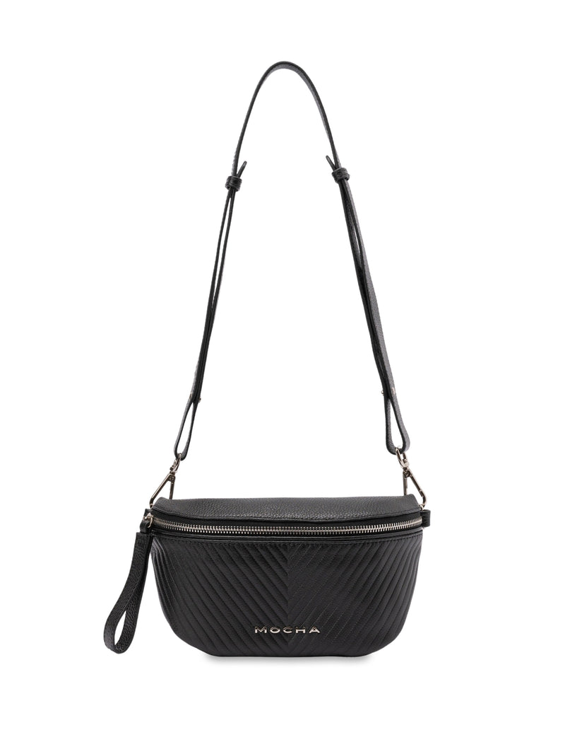 Mocha Chevron Leather Bum Bag- Black/Silver | Mocha Australia