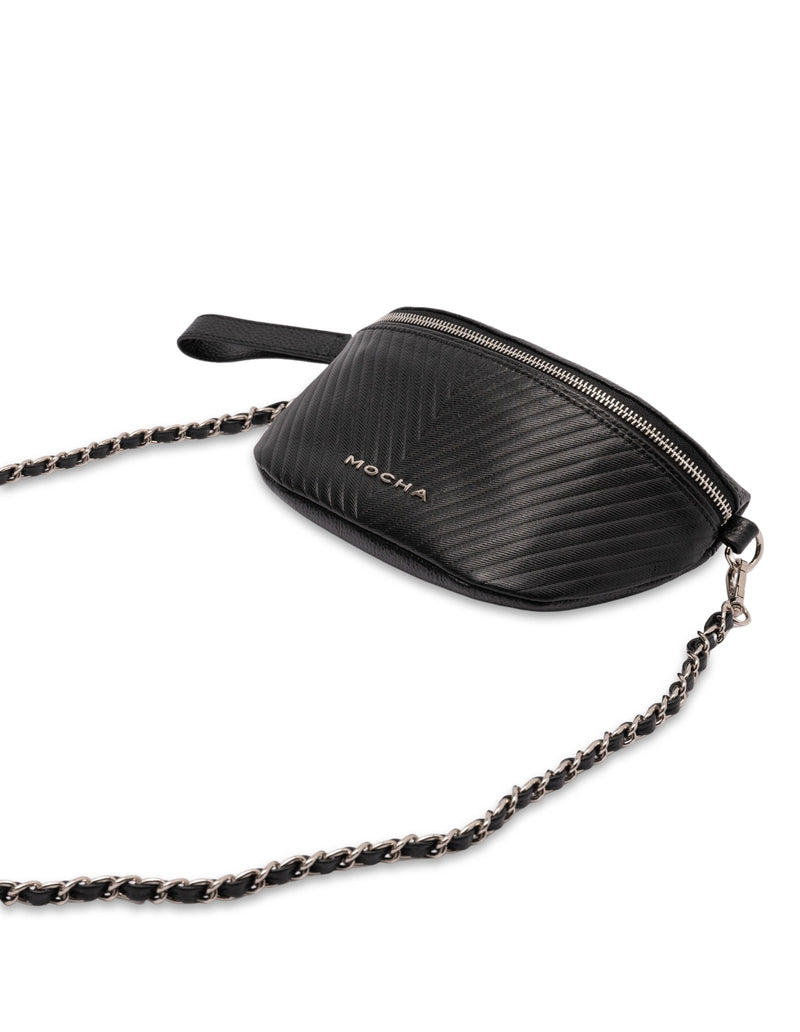 Mocha Chevron Leather Bum Bag- Black/Silver | Mocha Australia