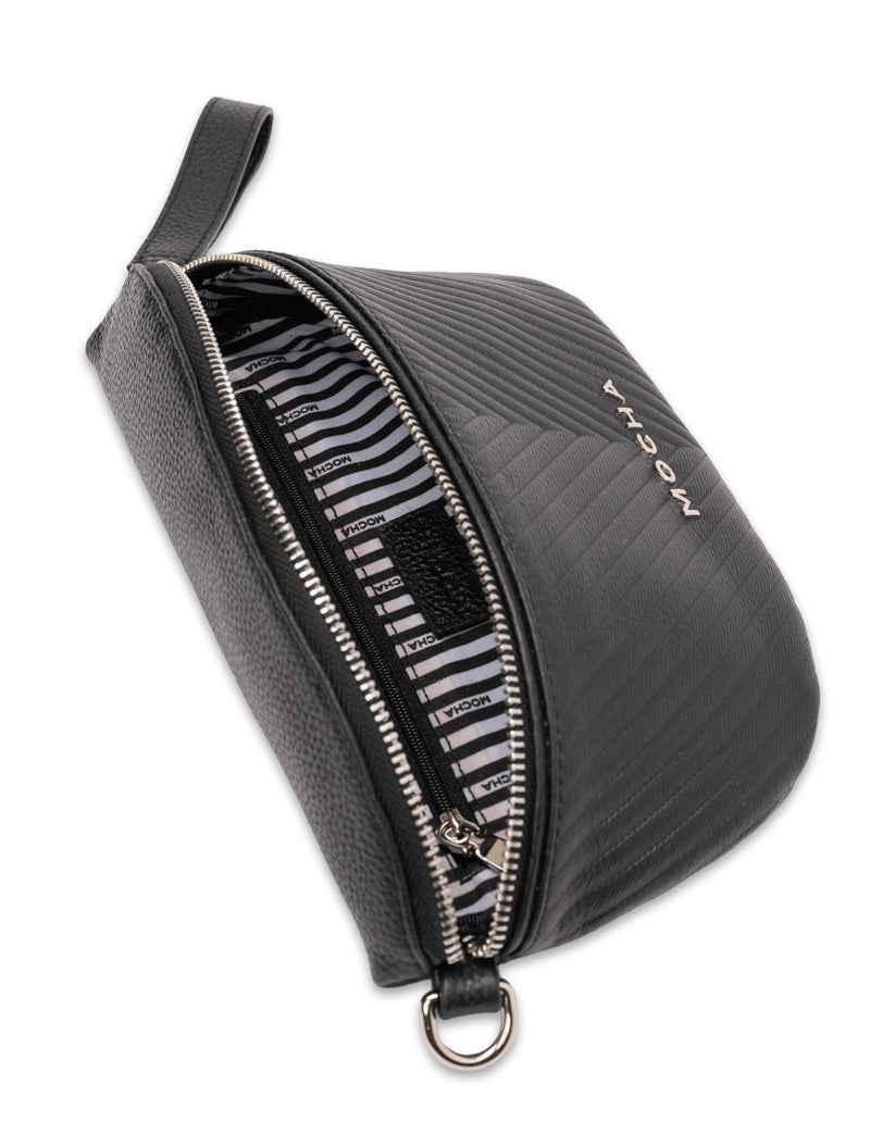 Mocha Chevron Leather Bum Bag- Black/Silver | Mocha Australia