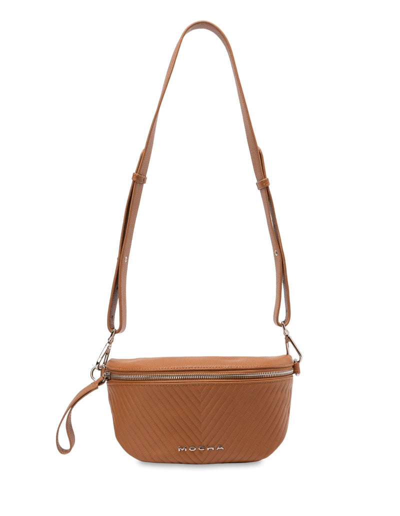 Mocha Chevron Leather Bum Bag- Tan | Mocha Australia