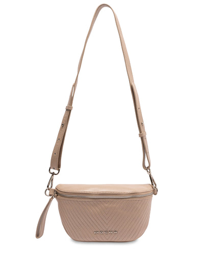 Mocha Chevron Leather Bum Bag- Beige | Mocha Australia