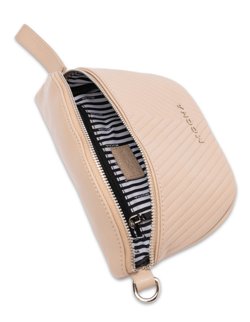 Mocha Chevron Leather Bum Bag- Beige | Mocha Australia