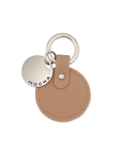 Mocha Chevron Circle Leather Key Ring- Nude | Mocha Australia