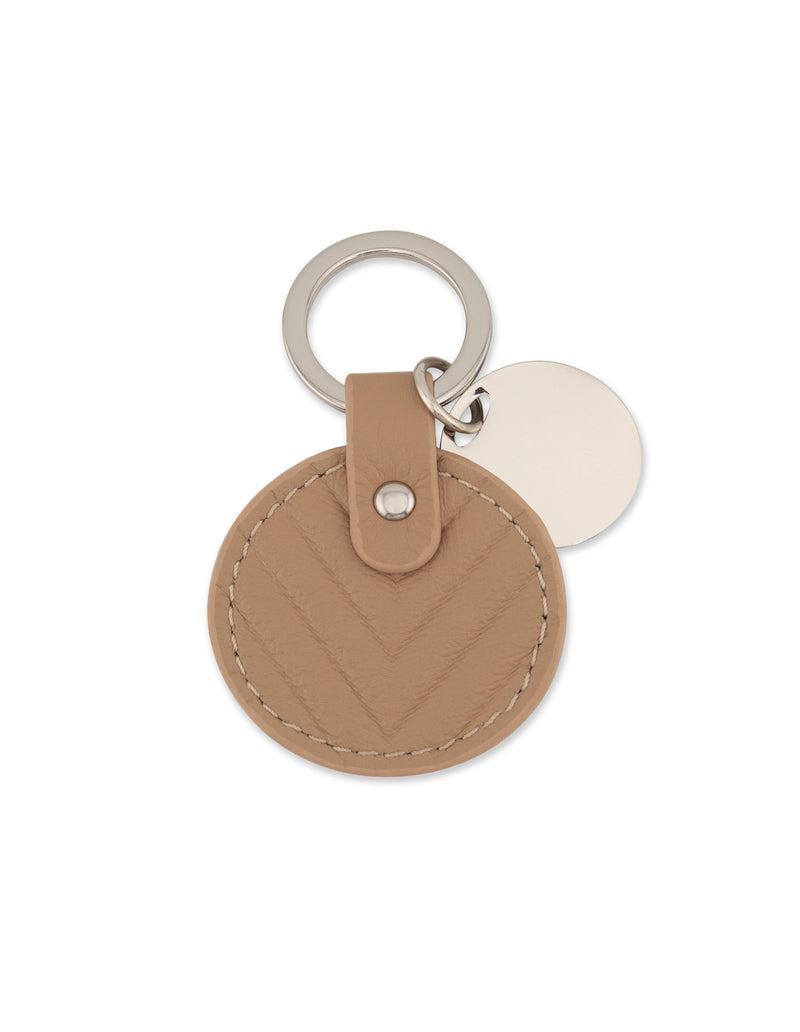 Mocha Chevron Circle Leather Key Ring- Nude | Mocha Australia