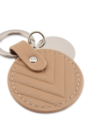 Mocha Chevron Circle Leather Key Ring- Nude | Mocha Australia