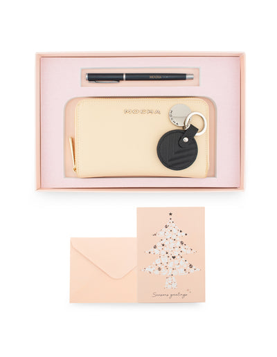 Mocha Gift Pack 6B - Kristin Leather Wallet & Chevron Circle Leather Keyring- Cream | Mocha Australia