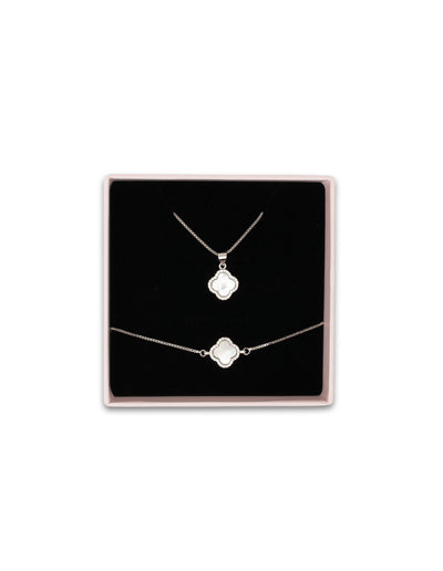 Mocha Gift Pack 10B- Mother-Of-Pearl Clover Necklace & Bracelet- Silver | Mocha Australia