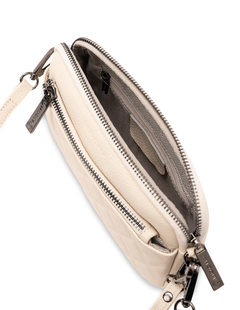Mocha Rebecca Leather Quilted Crossbody Bag- Cream | Mocha Australia
