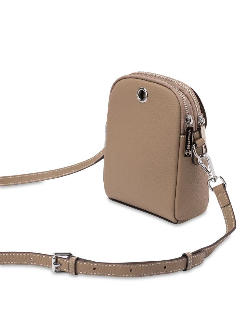 Mocha Miranda Leather Phone Crossbody Bag- Taupe | Mocha Australia