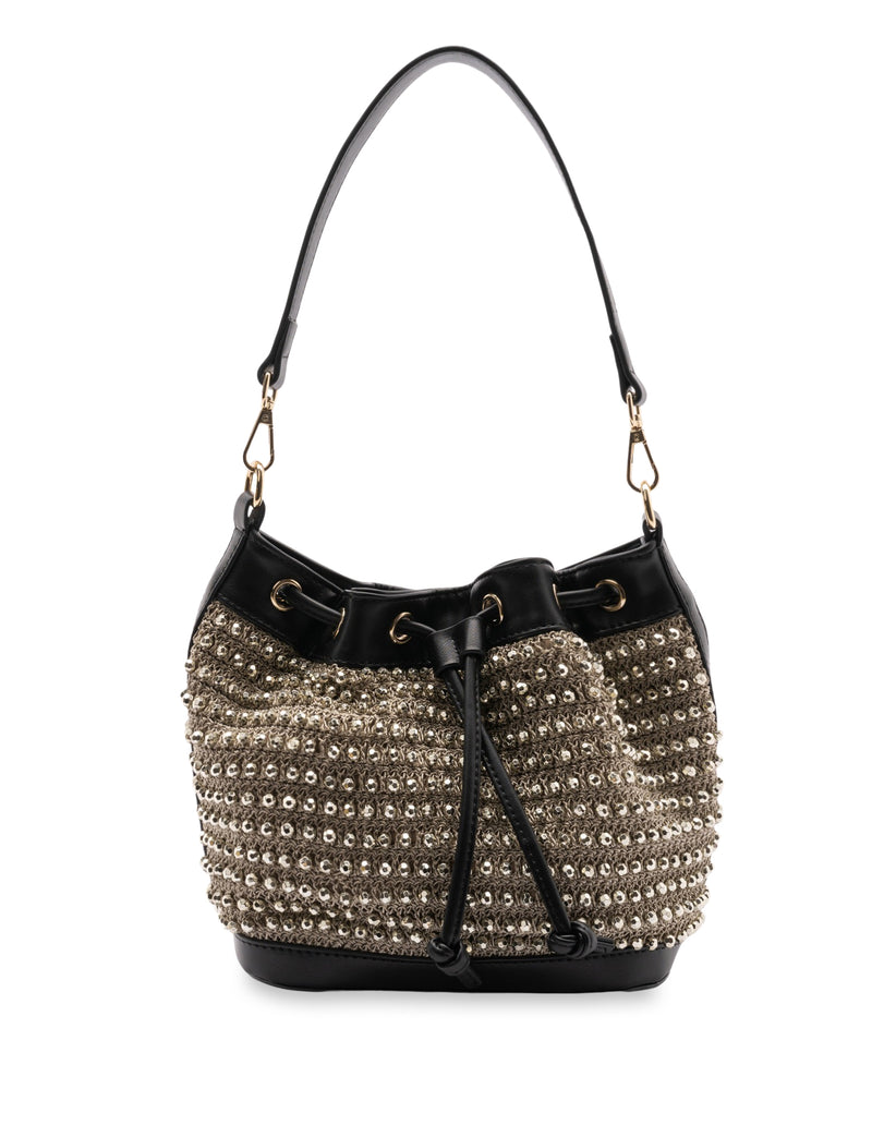 Mocha Kylie Bucket Beaded Bag - Gold/Taupe | Mocha Australia