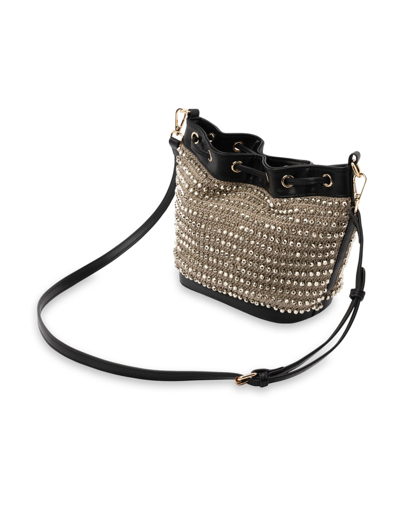 Mocha Kylie Bucket Beaded Bag - Gold/Taupe | Mocha Australia