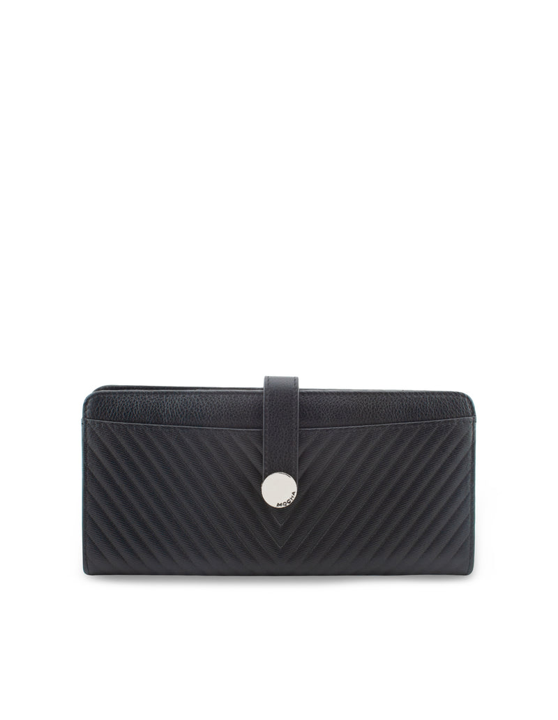 Mocha Chevron Leather Travel Wallet- Black/Silver | Mocha Australia