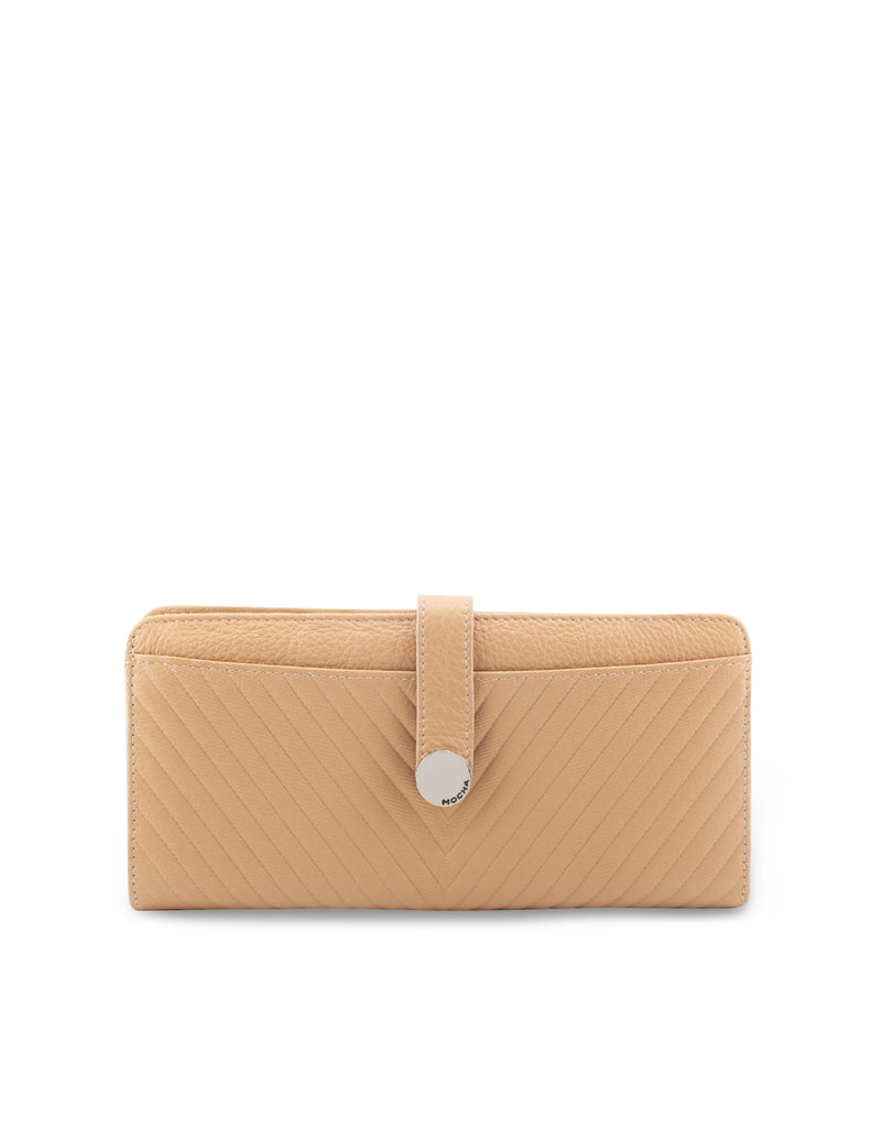 Mocha Chevron Leather Travel Wallet- Nude | Mocha Australia