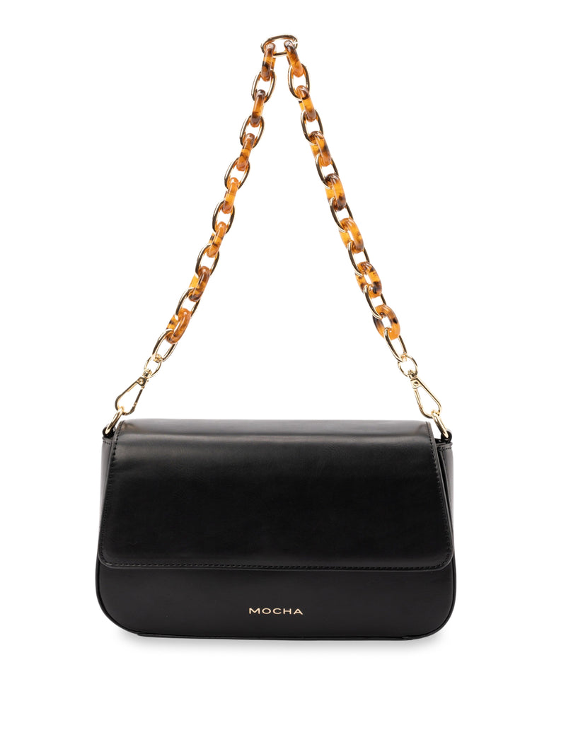 Mocha Sophie Tortoise Shell Chain Crossbody Bag- Black | Mocha Australia