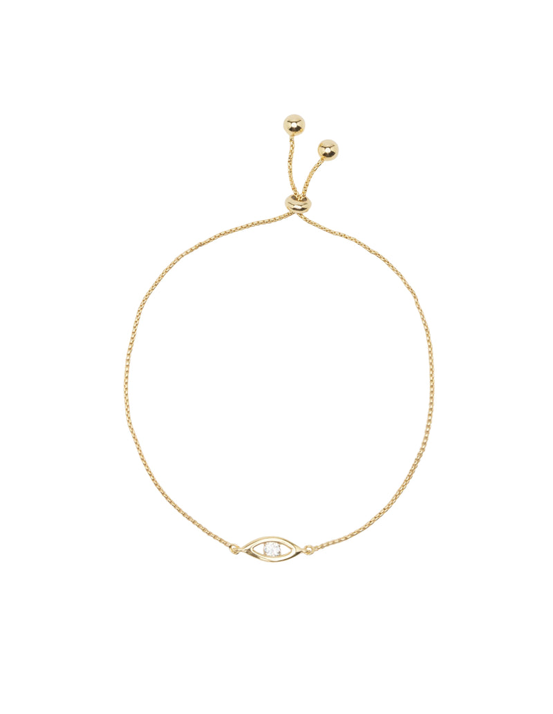 Mocha Adjustable Evil Eye Bracelet with CZ - Light Gold