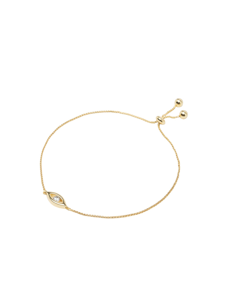 Mocha Adjustable Evil Eye Bracelet with CZ - Light Gold