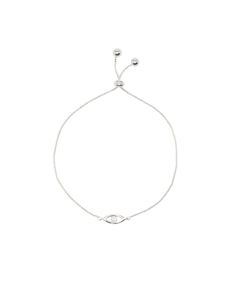 Mocha Adjustable Evil Eye Bracelet with CZ - Silver