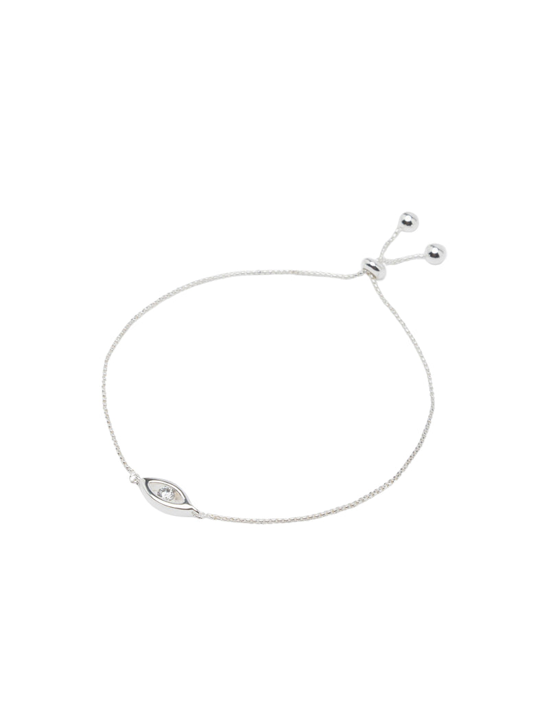Mocha Adjustable Evil Eye Bracelet with CZ - Silver