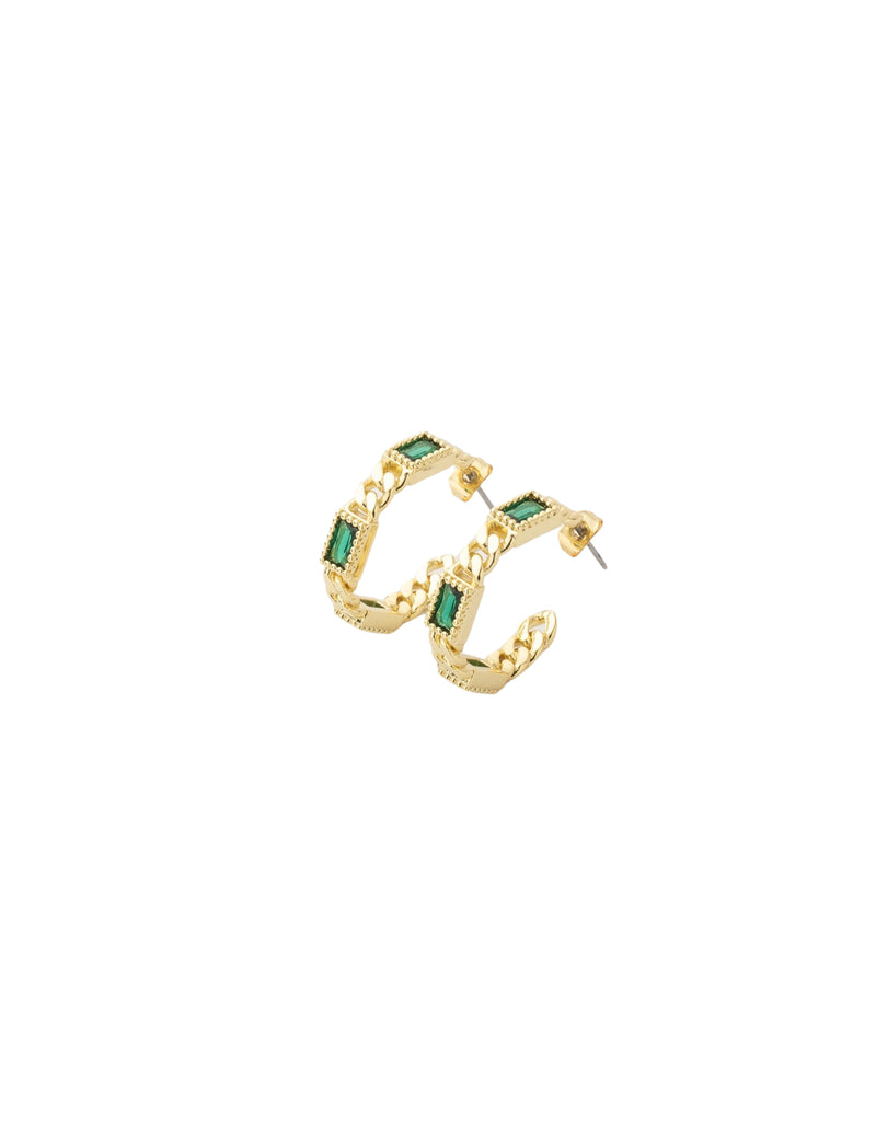 Mocha Emerson Chain Hoop Earring - Emerald/Gold | Mocha Australia