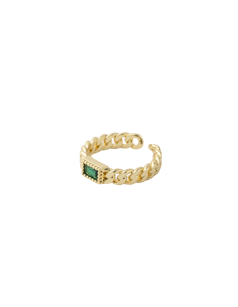 Mocha Emerson Chain Adjustable Ring - Emerald/Gold | Mocha Australia