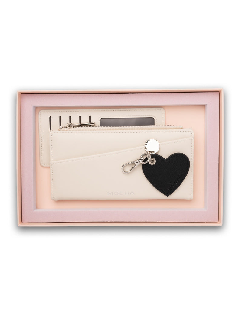 Mocha Gift Pack 5A - Amy Asymmetrical Long Wallet & Mila Key Ring - Cream | Mocha Australia