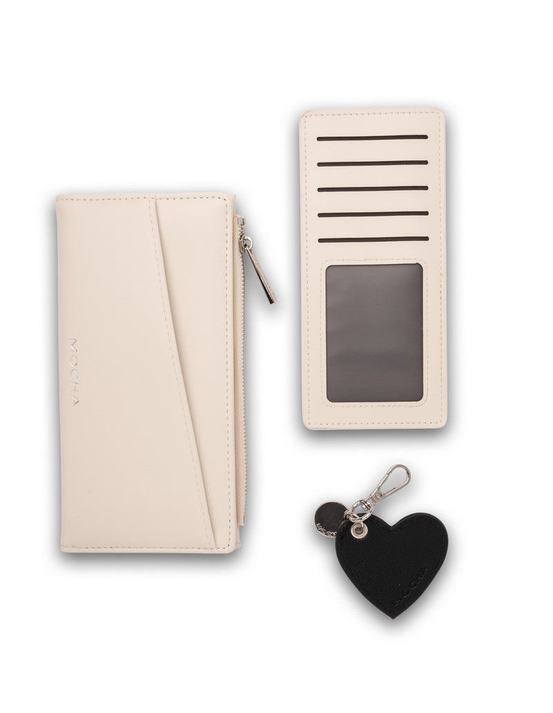 Mocha Gift Pack 5A - Amy Asymmetrical Long Wallet & Mila Key Ring - Cream | Mocha Australia