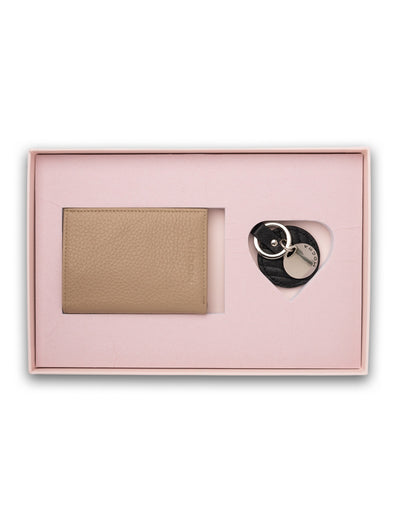 Mocha Gift Pack 6A - Mia Leather Wallet & Chevron Circle Key Ring - Light Taupe | Mocha Australia