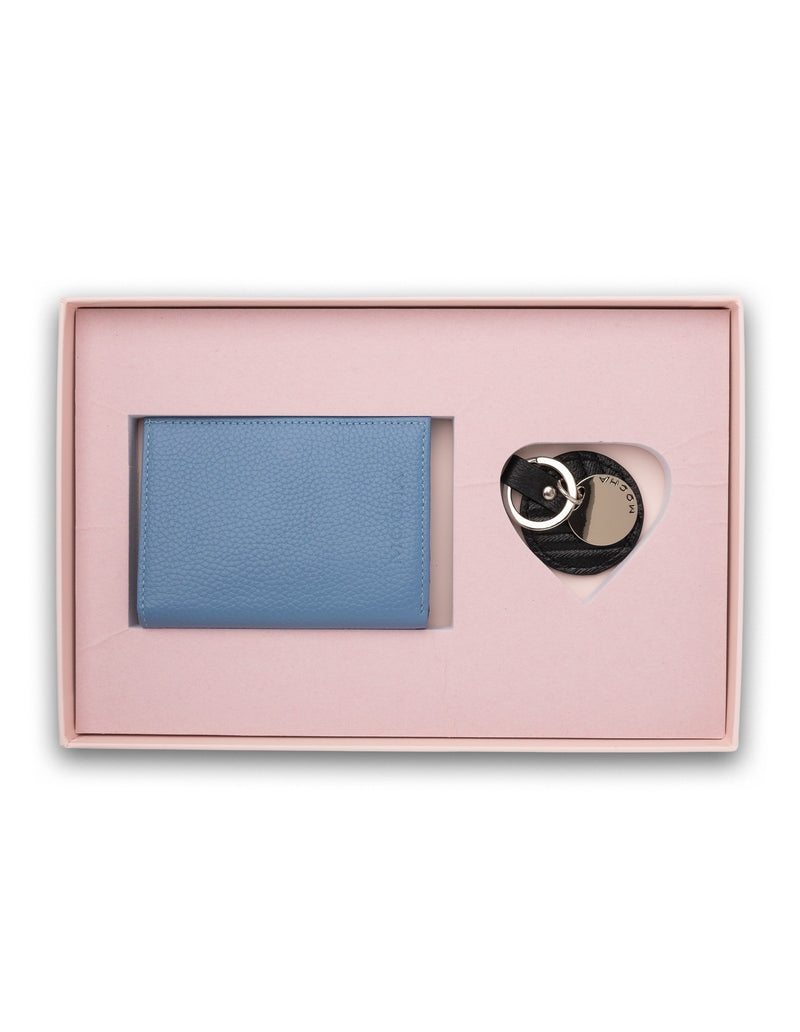 Mocha Gift Pack 6B - Mia Leather Wallet & Chevron Circle Key Ring - Blue | Mocha Australia