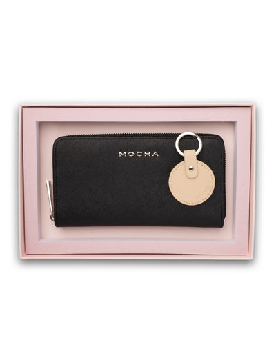Mocha Gift Pack 7A - Kristi Leather Wallet & Key Ring - Black | Mocha Australia