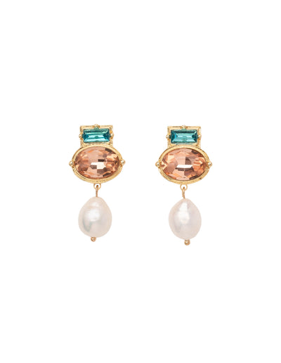 Mocha Hailey Gemstone & Pearl Drop Earrings - Multi | Mocha Australia
