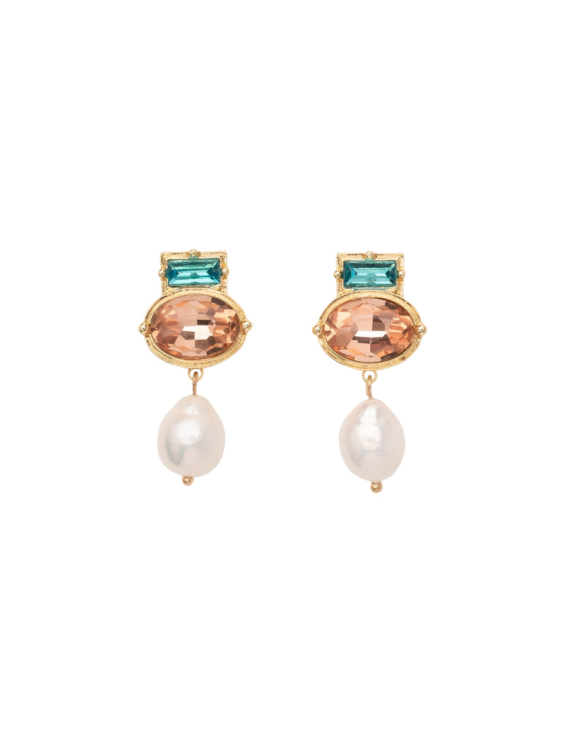 Mocha Hailey Gemstone & Pearl Drop Earrings - Multi | Mocha Australia
