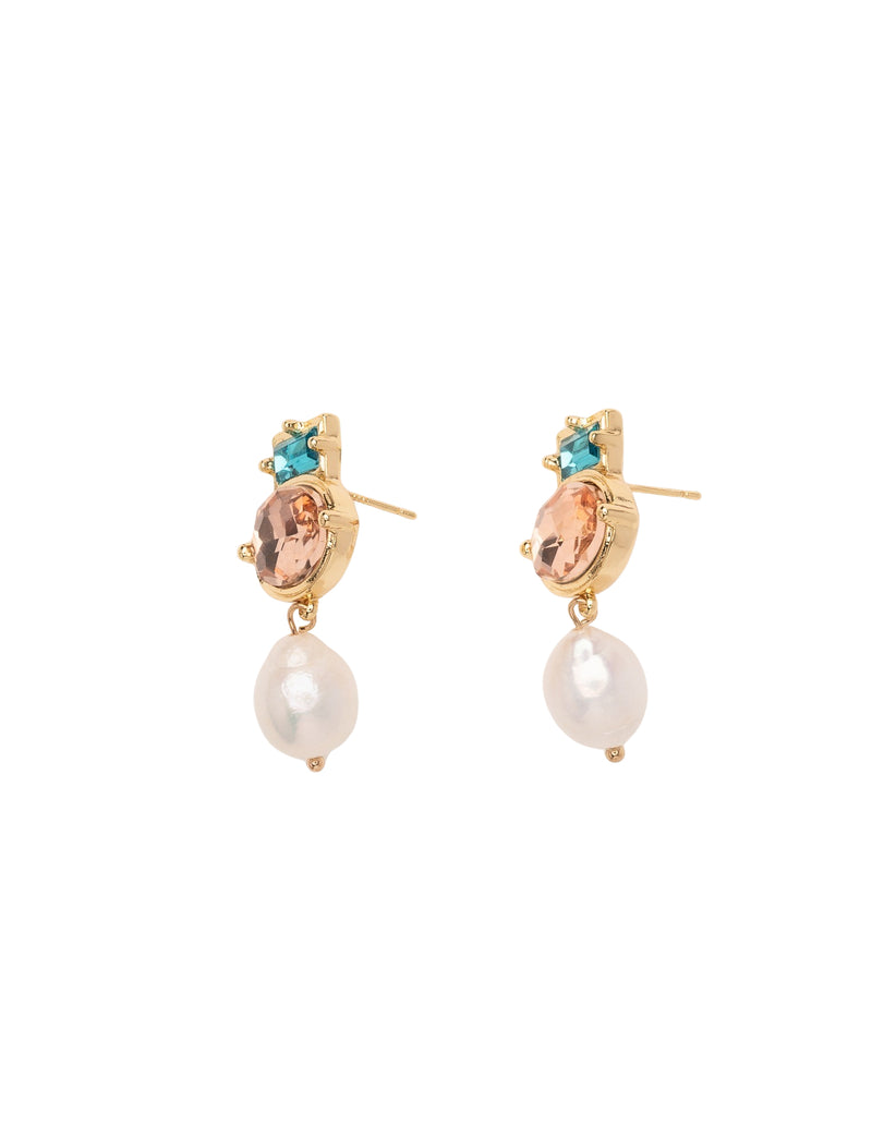 Mocha Hailey Gemstone & Pearl Drop Earrings - Multi | Mocha Australia