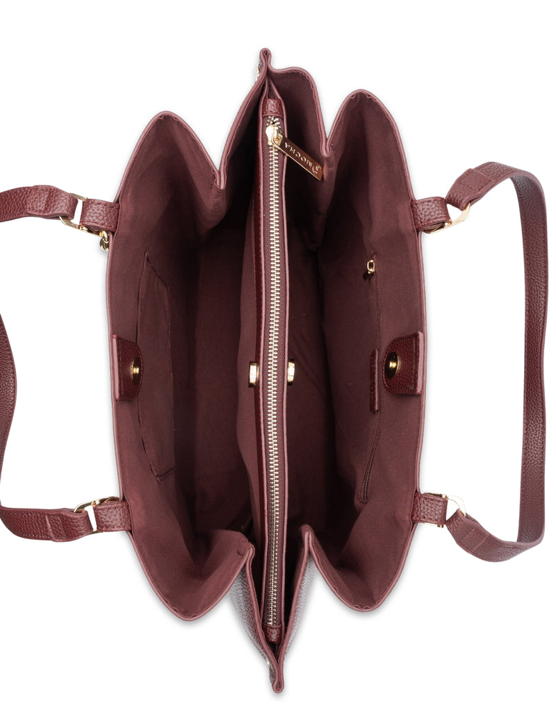 Mocha Sienna Stud Tote Bag - Burgundy