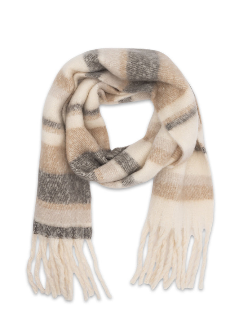 Mocha Fluffy Stripe Scarf - White/Grey | Mocha Australia
